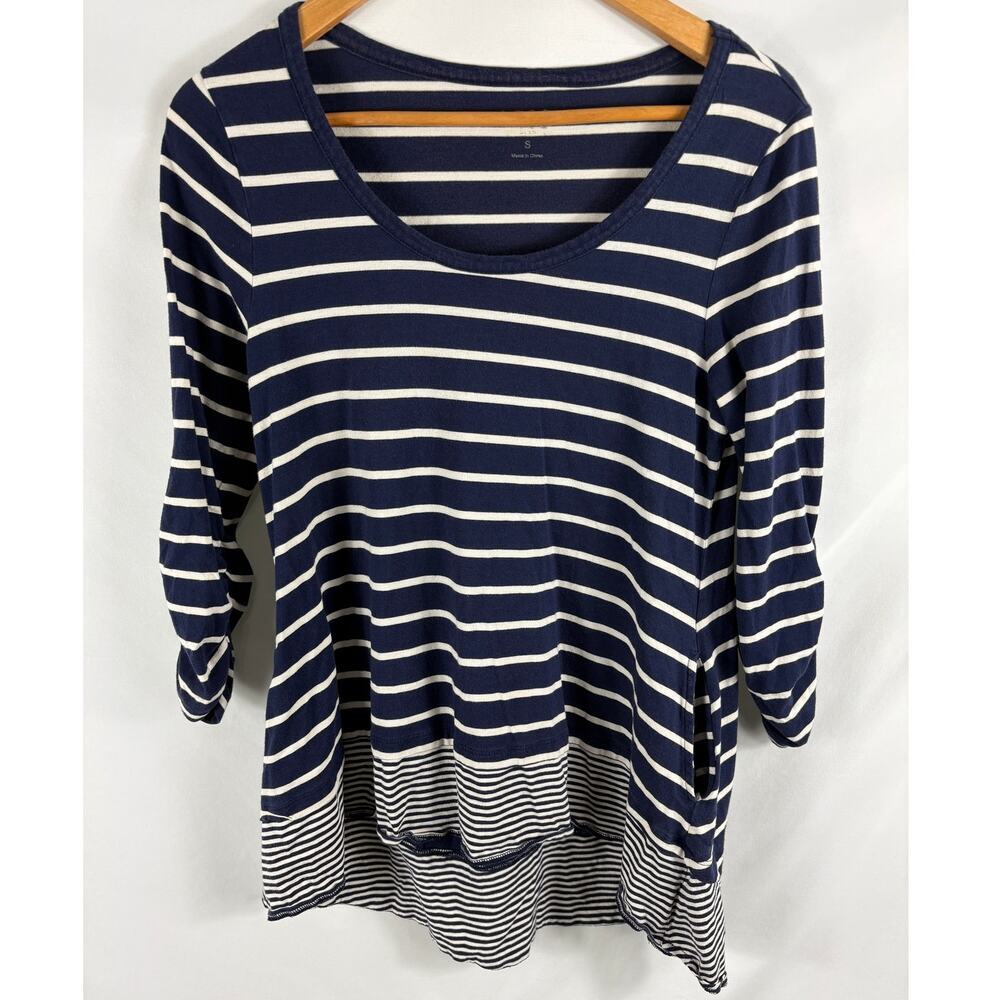 LOGO by Lori Goldstein Blue Striped Top Size Small
